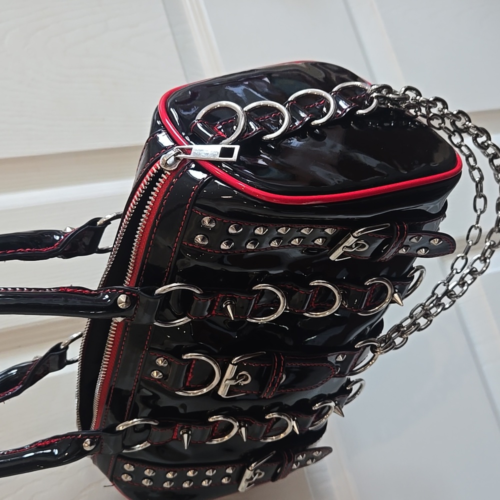 Black Studded Women's Handbag Purse Spike Chains RARE